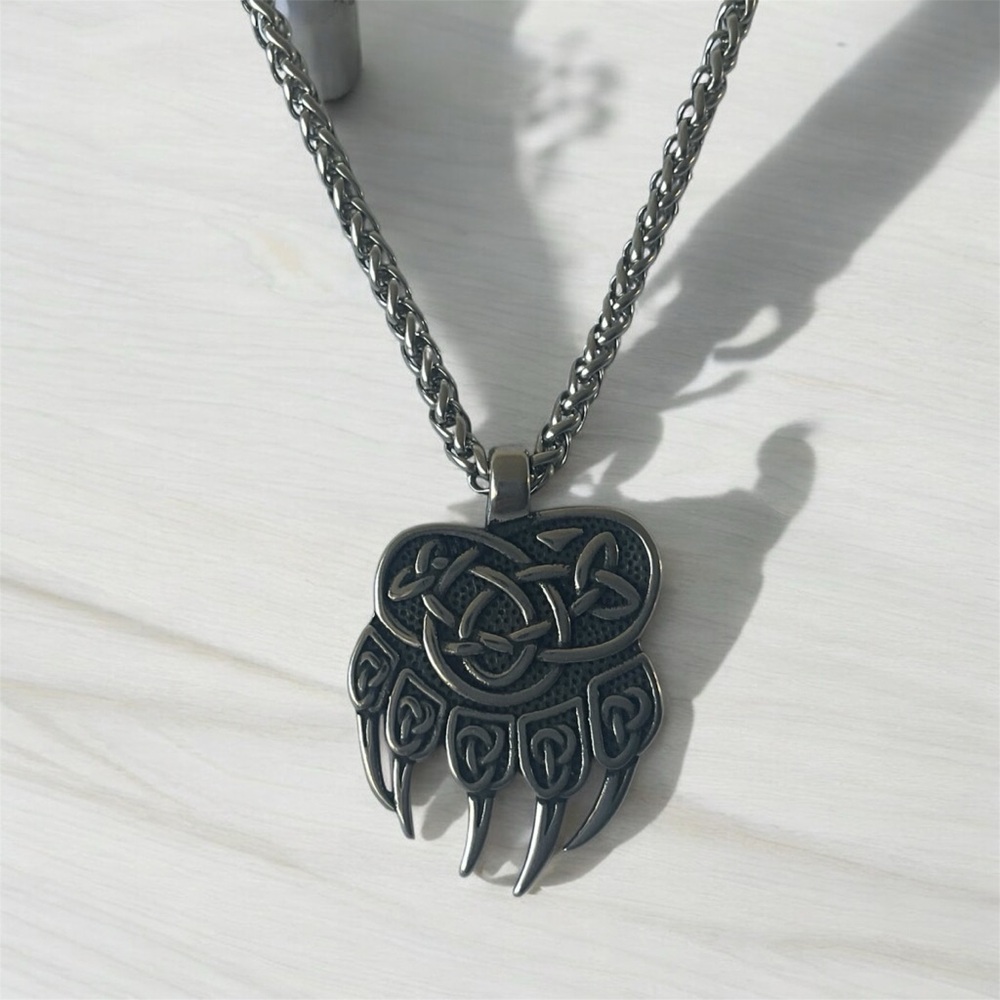Men's 316L Surgical Stainless Steel Norse Viking Bear Claw Pendant Necklace